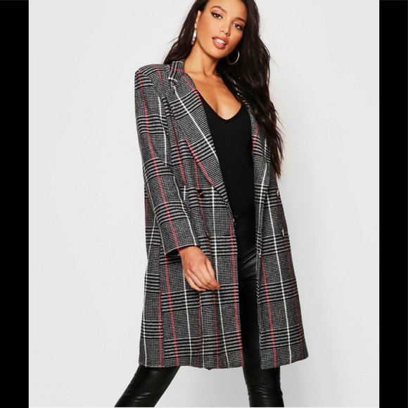 Boohoo Double Breasted Check Wool Look Coat 14 NWT 🦋 3 $15 items for $35 🦋 - Picture 2 of 7